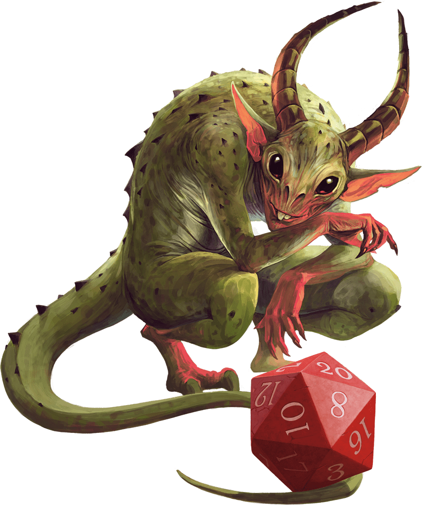 Dragon-like creature with a d20 die